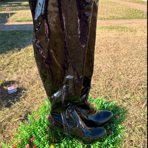 BAMBOO Shiny Black Over the Knee Boots